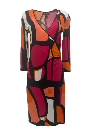 3/4 SLEEVE BELOW KNEE LENGTH SINGLE LAYERED WRAP DRESS