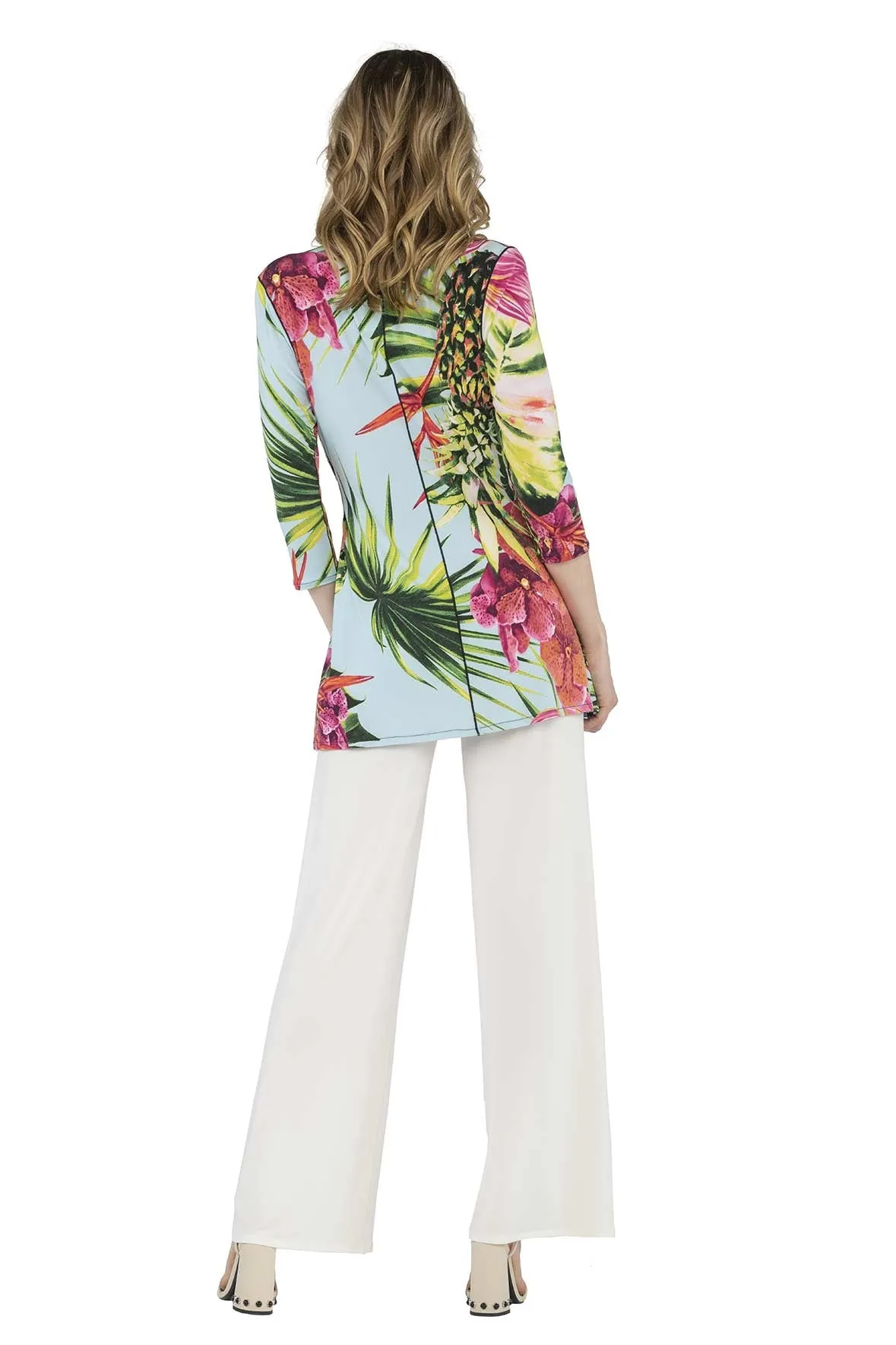 3/4 Sleeve Mock Wrap Side Tie Tunic