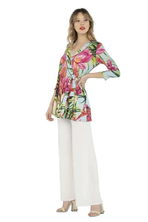 3/4 Sleeve Mock Wrap Side Tie Tunic