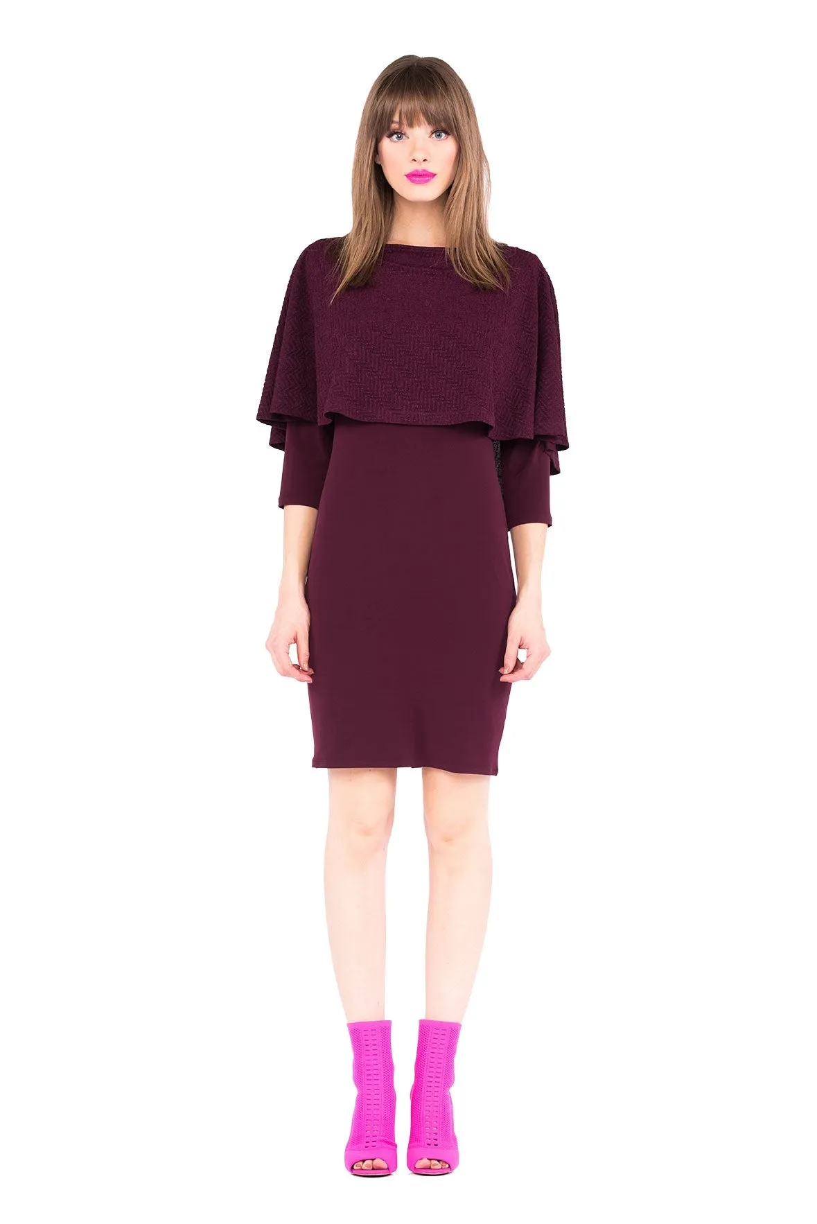 3/4 SLV Capelet Dress Jacquard