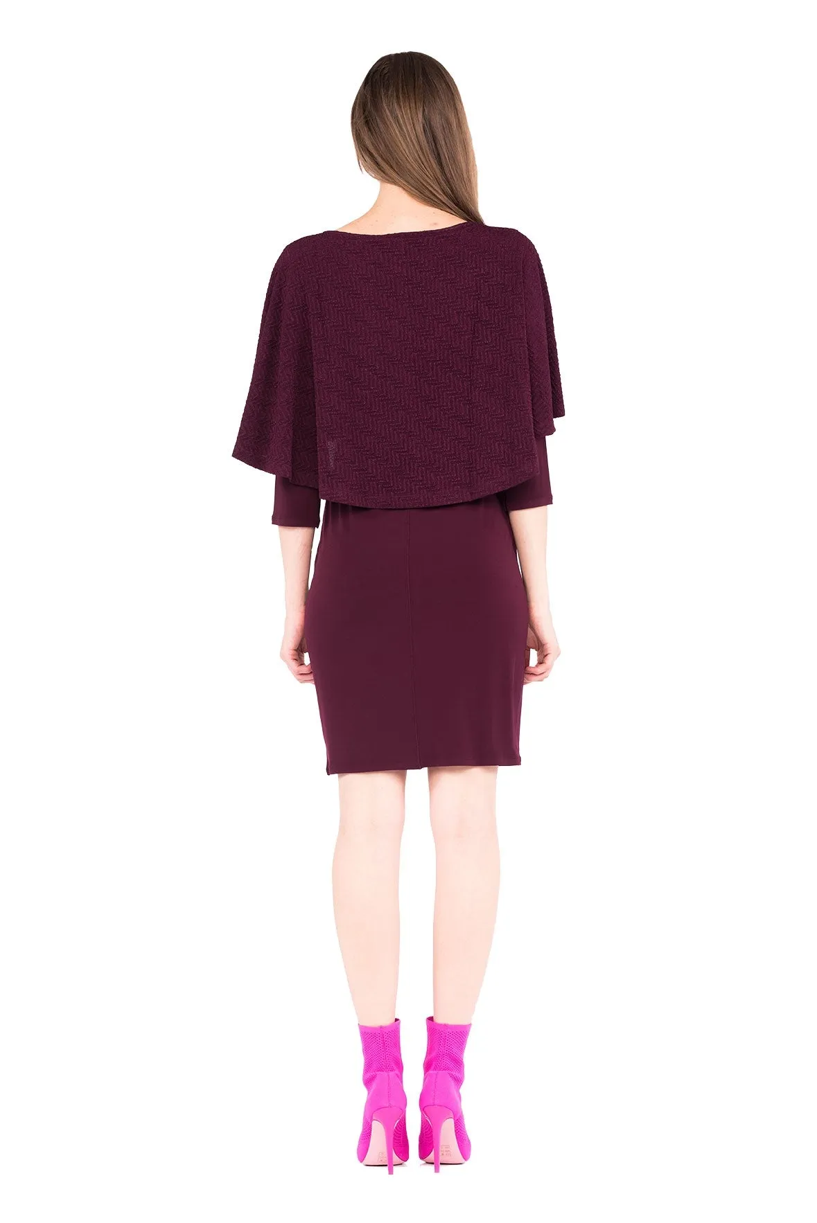 3/4 SLV Capelet Dress Jacquard
