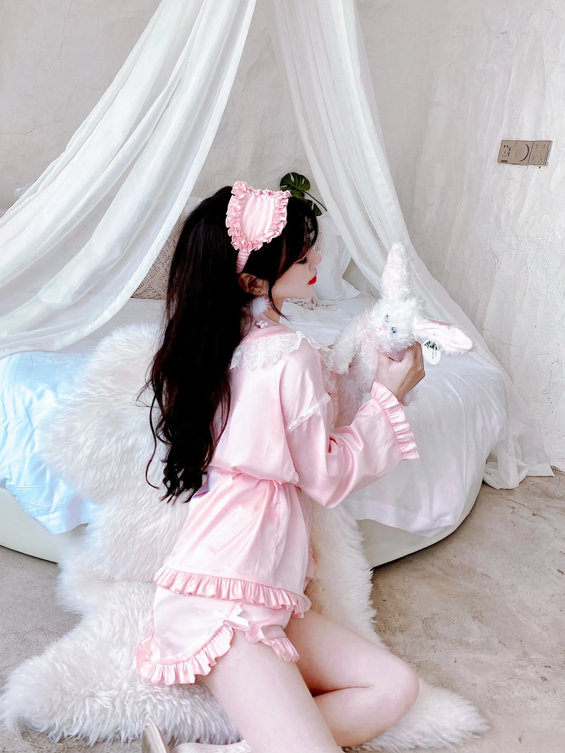 Angelic Rosé Satin Lounge wear set