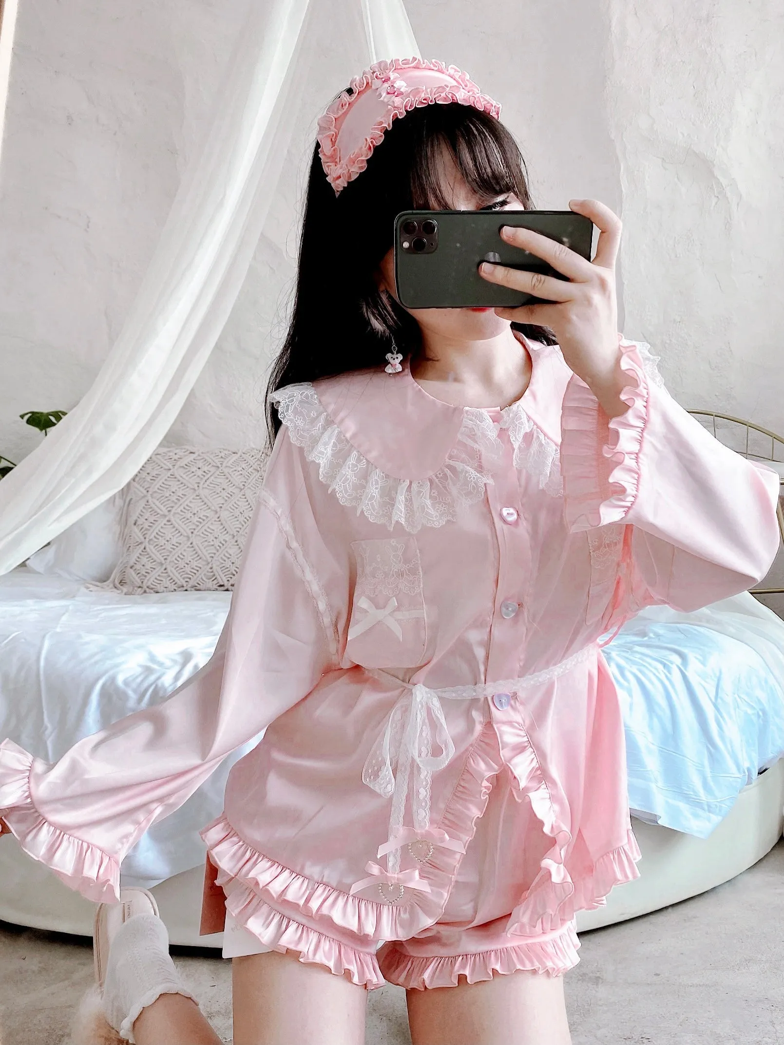 Angelic Rosé Satin Lounge wear set