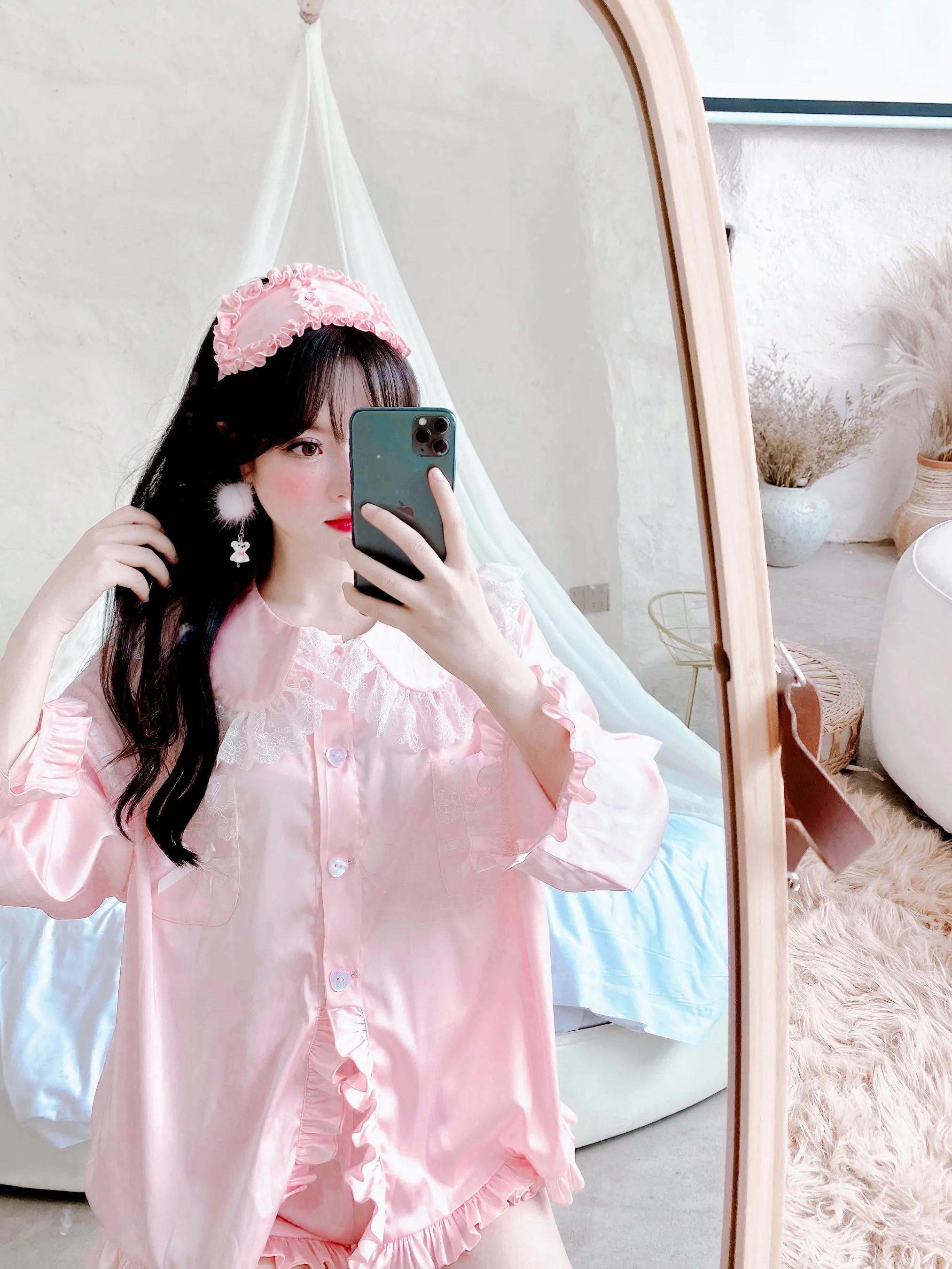 Angelic Rosé Satin Lounge wear set
