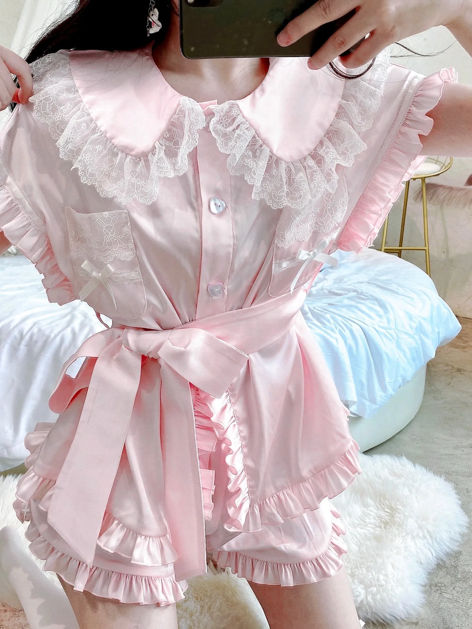 Angelic Rosé Satin Lounge wear set