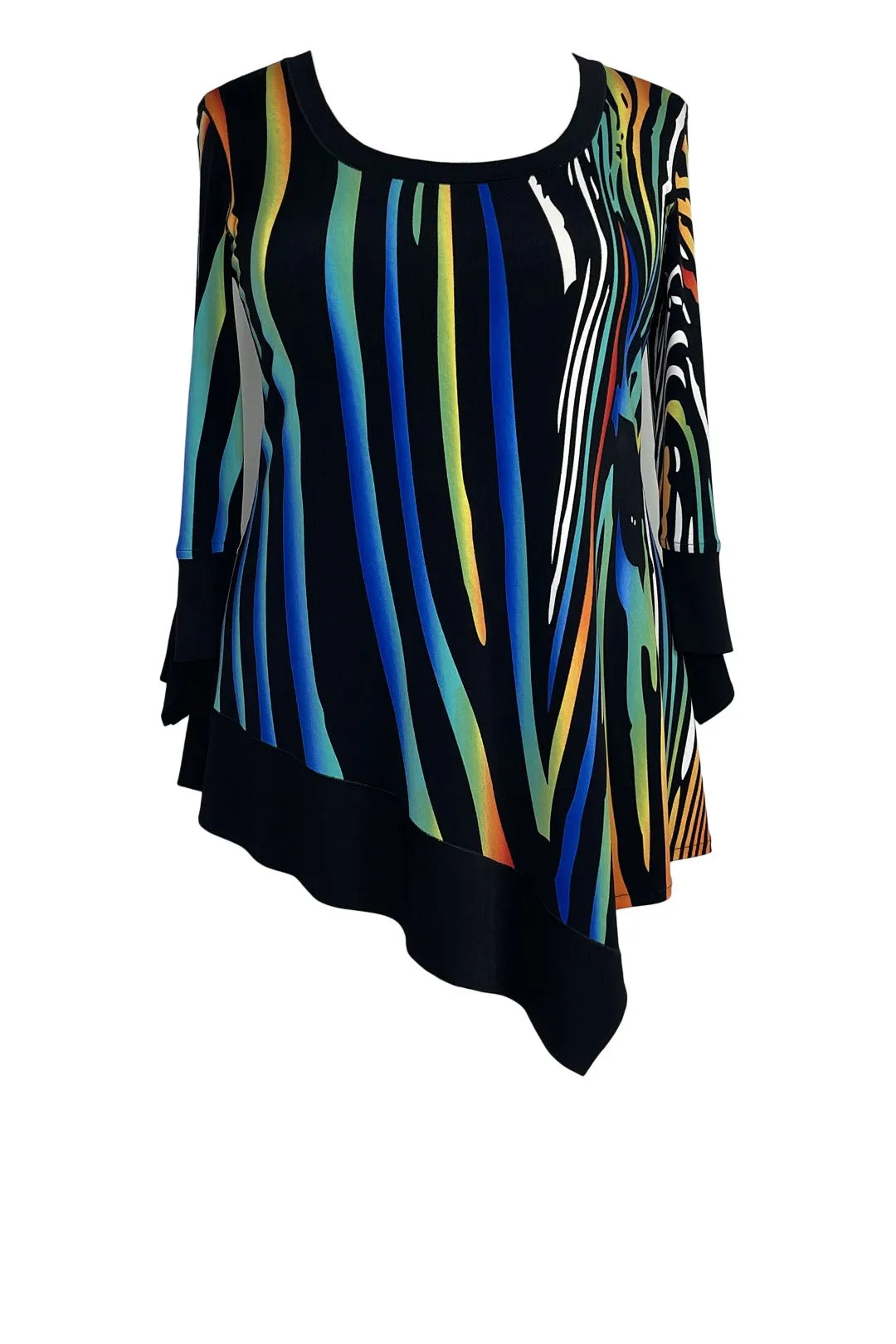 Asymetric bottom banded 3/4 sleeve tunic