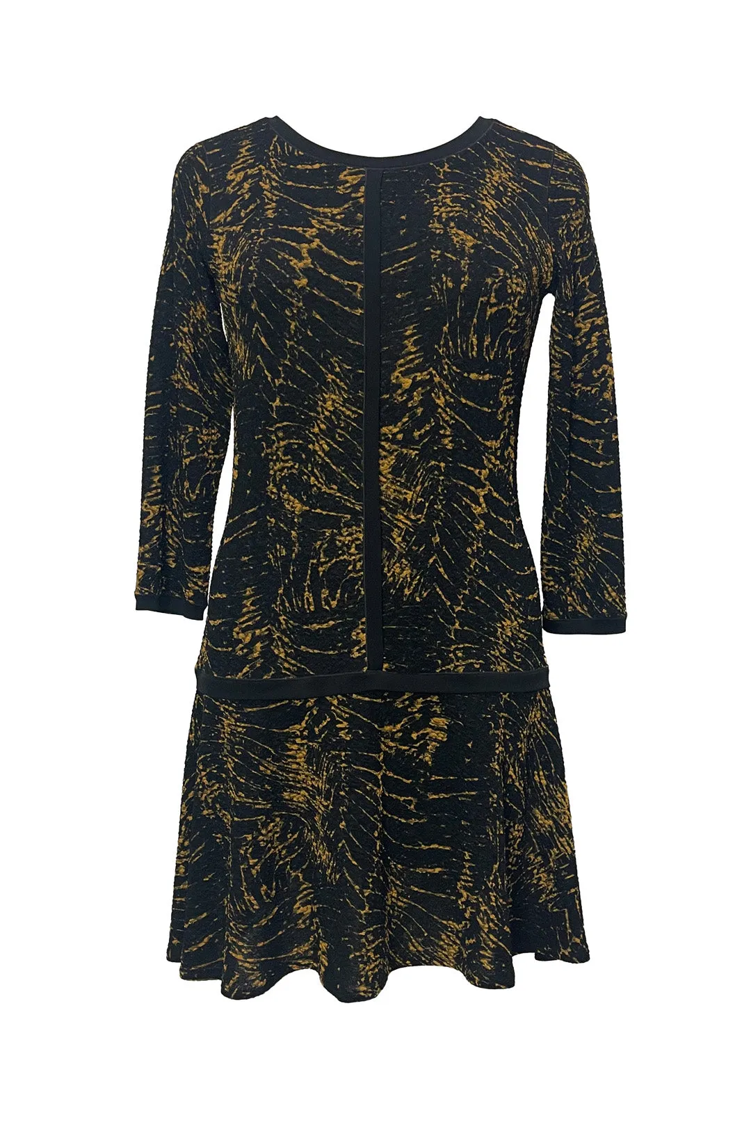BANDED LONG SLEEVE FLAIR BOTTOM KNEE LENGTH SINGLE LAYERED DRESS