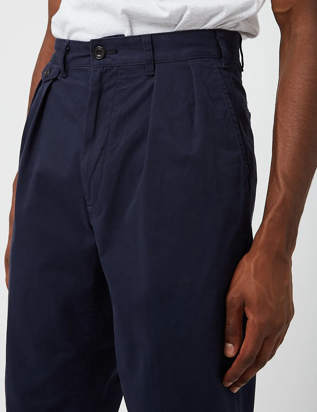 Beams Plus 2 Pleat Twill Pants - Dark Navy Blue