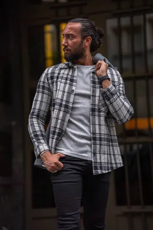Beige Brown Slim Fit Double Pocket Long Sleeve Plaid Shirt