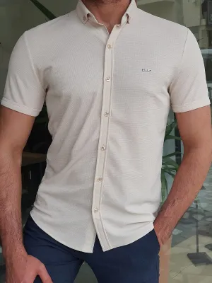 Beige Slim Fit Short Sleeve Shirt for Men by GentWith.com