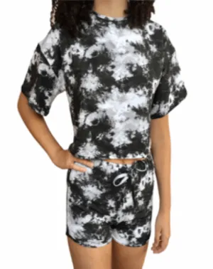 Black Short Sleeve Tie-Dye Girls Pyjama
