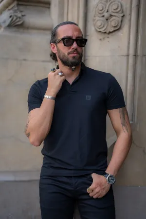 Black Slim Fit Polo T-Shirt for Men by GentWith