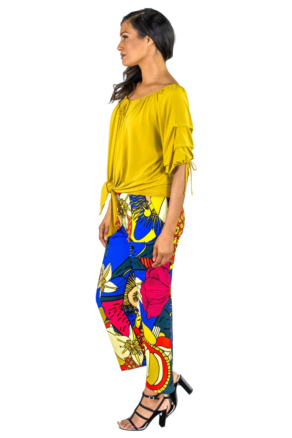 Blouson Pleated Sleeve Tie Front Top