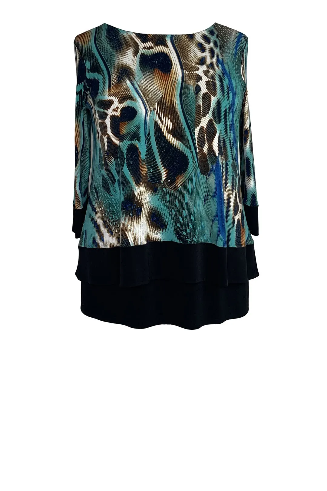 Boat neck banded 3/4 sleeve layered top