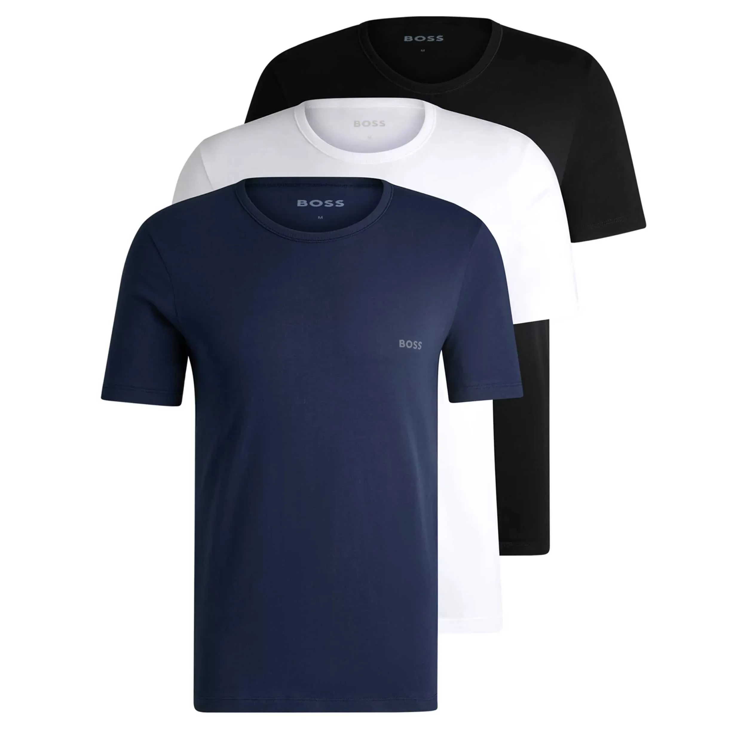 BOSS Tshirt RN 3P Classic T-Shirt in White, Navy & Black