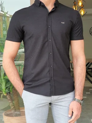 Buy Black Slim Fit Short Sleeve Shirt by GentWith | Worldwide Shipping