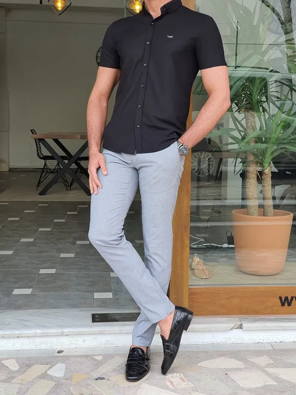 Buy Black Slim Fit Short Sleeve Shirt by GentWith | Worldwide Shipping