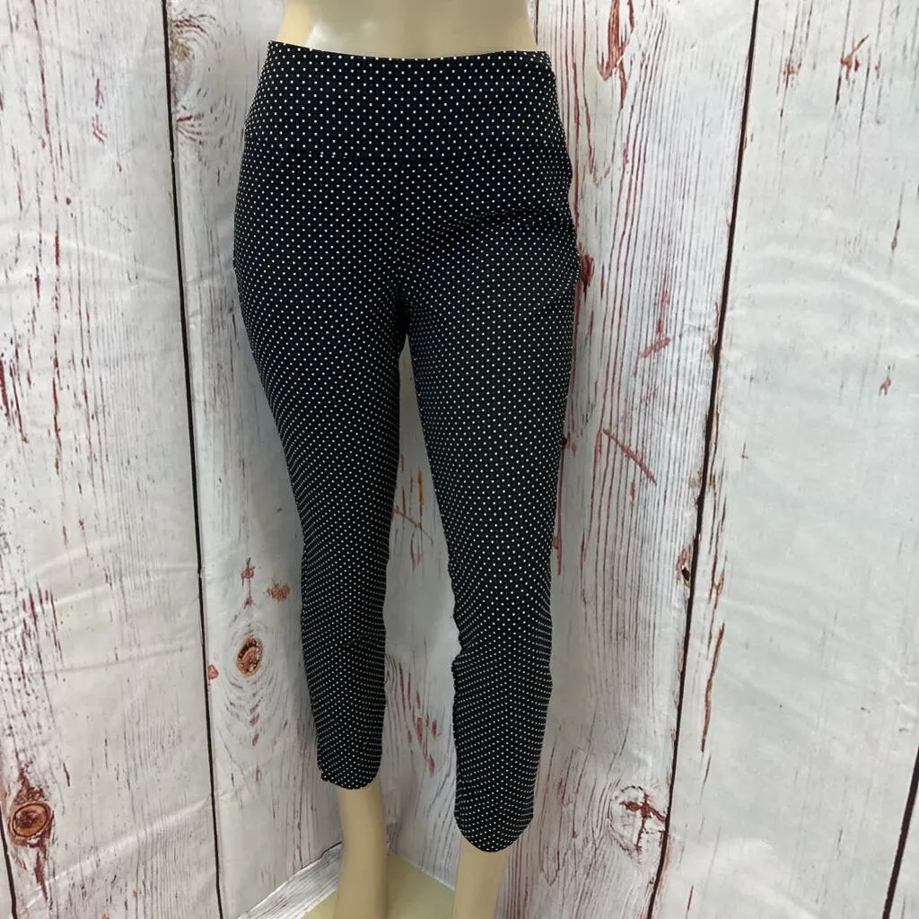 CABI BLACK WHITE DOT SIDE ZIP PANT SZ 6 TCC
