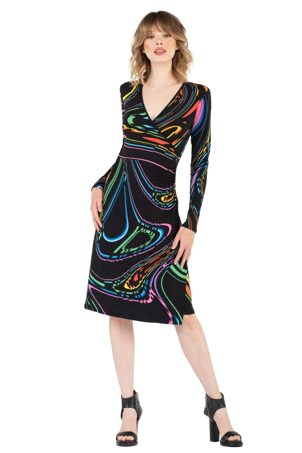 Calf Length Long SLV Wrap Dress