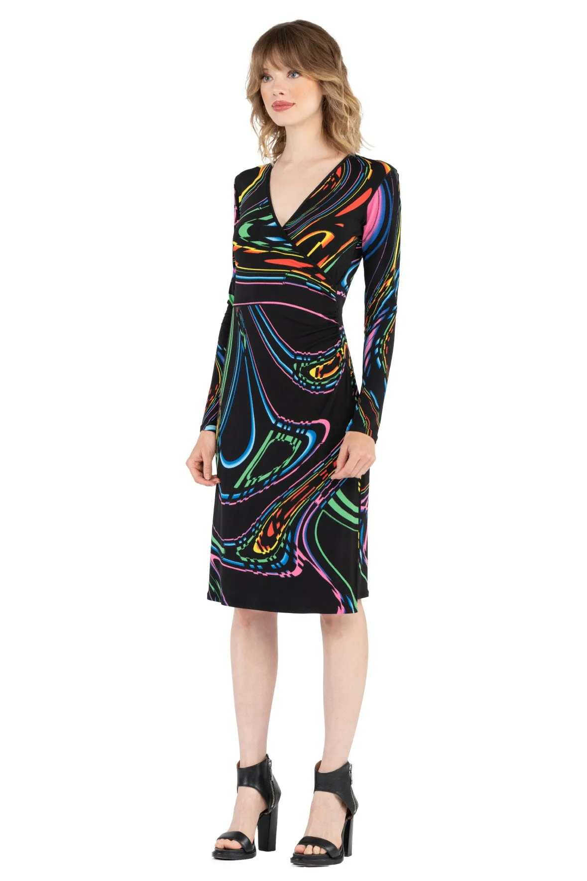 Calf Length Long SLV Wrap Dress