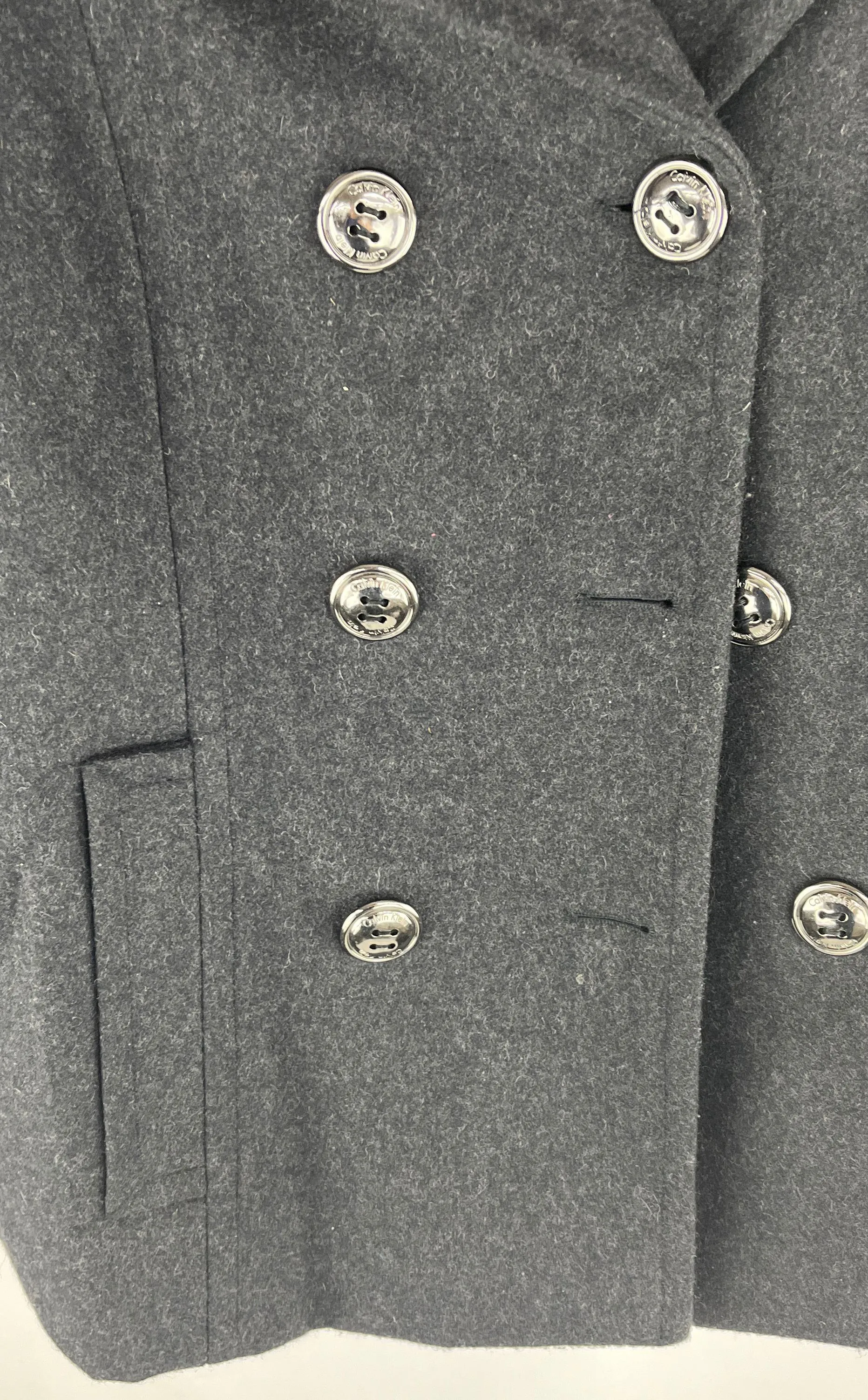 Calvin Klein Women's Gray Wool Double Breasted Jacket W/Silver Buttons Size 6