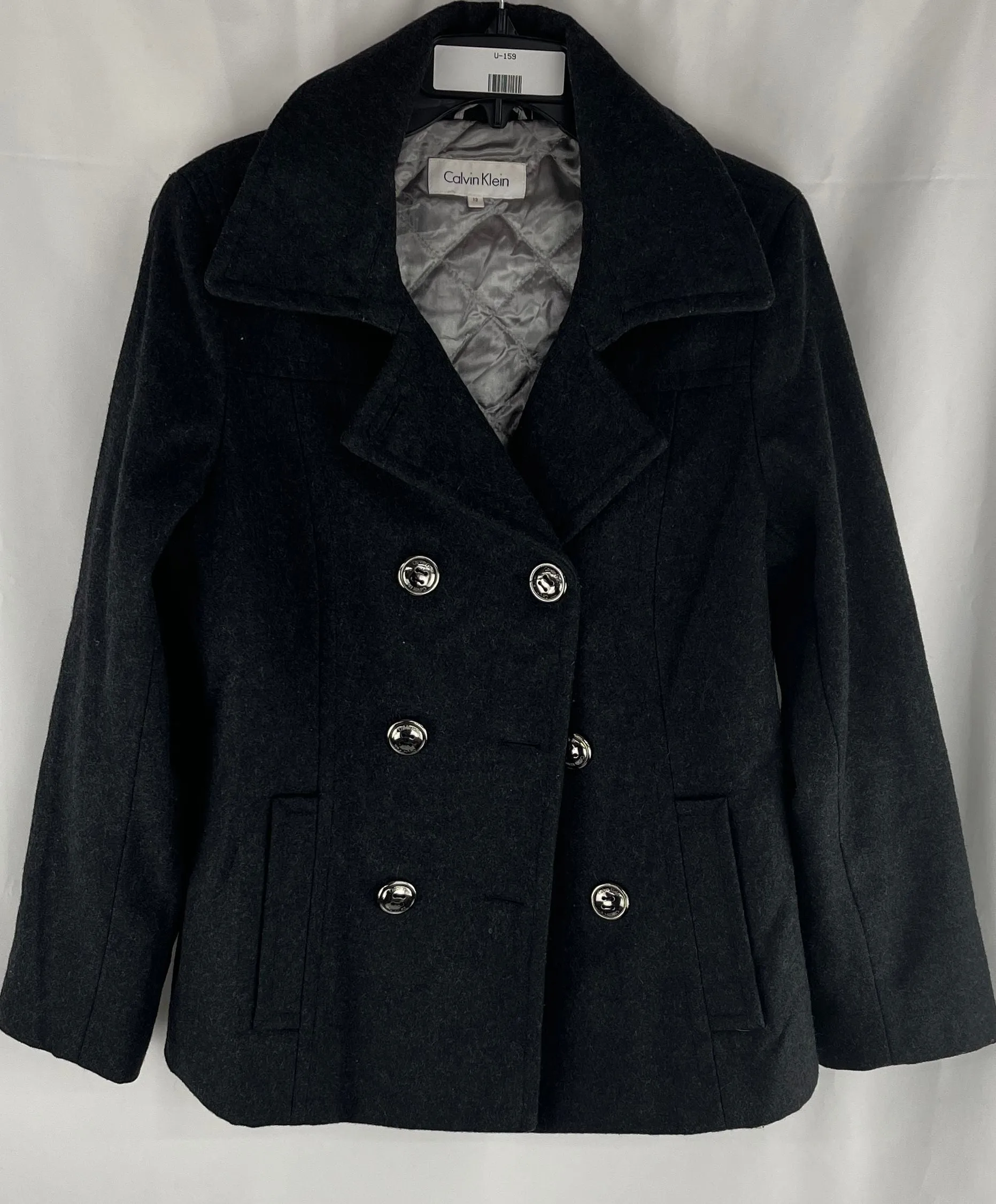 Calvin Klein Women's Gray Wool Double Breasted Jacket W/Silver Buttons Size 6