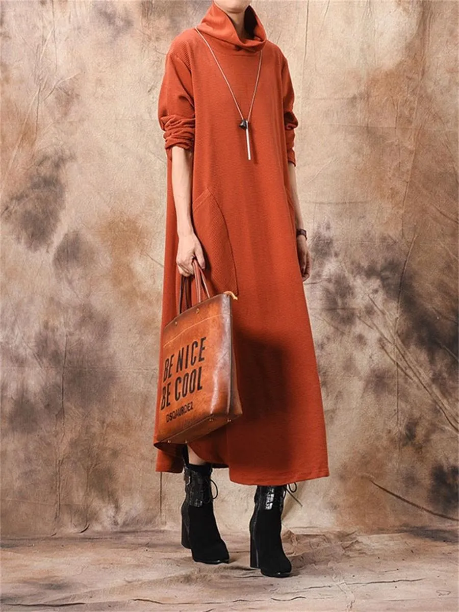 Casual High Collar Pocket Solid Color Women'S Knitted Dress
