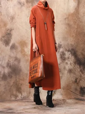 Casual High Collar Pocket Solid Color Women'S Knitted Dress