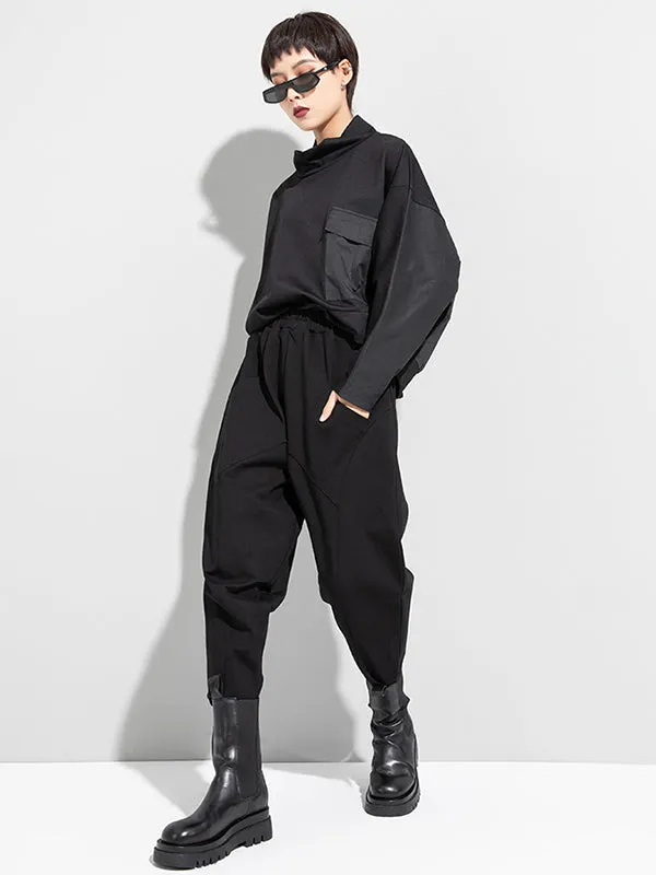 Casual High Waist Solid Color Fleece Harem Pants