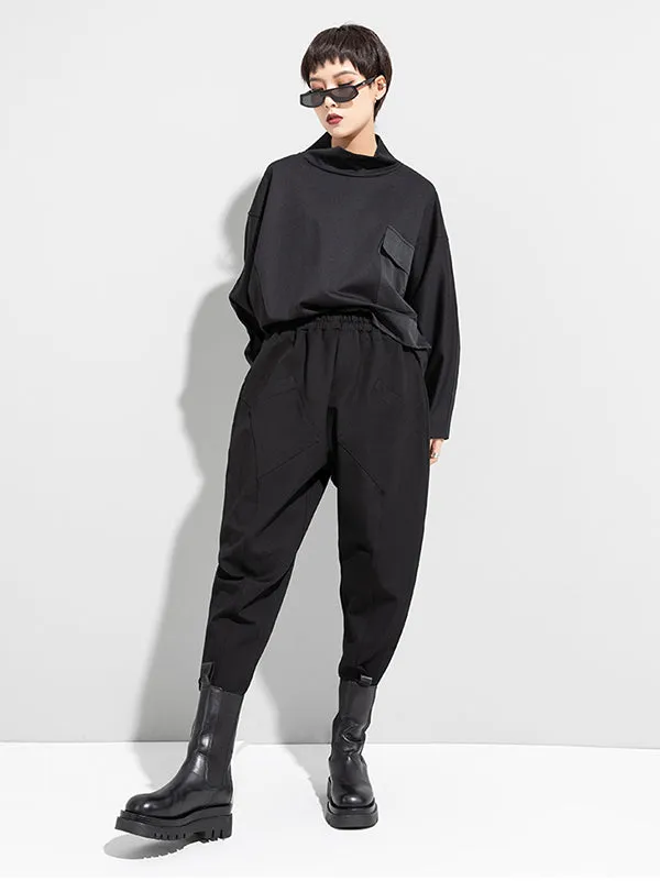 Casual High Waist Solid Color Fleece Harem Pants