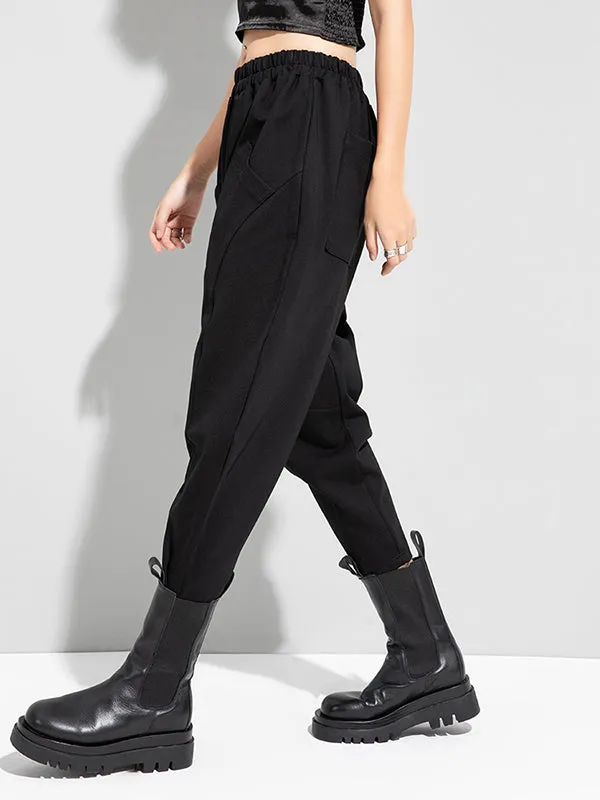Casual High Waist Solid Color Fleece Harem Pants
