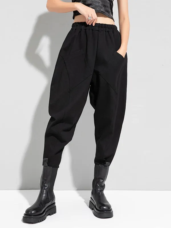 Casual High Waist Solid Color Fleece Harem Pants