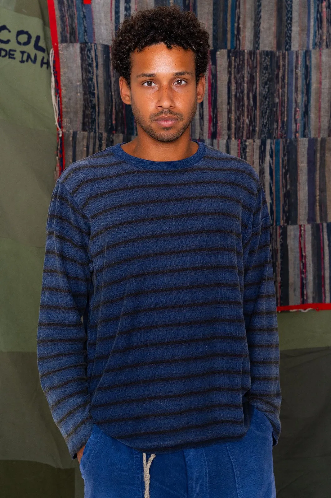 Derrick T Stripes Hemp/Organic Cotton Sunfaded Sailor Blue