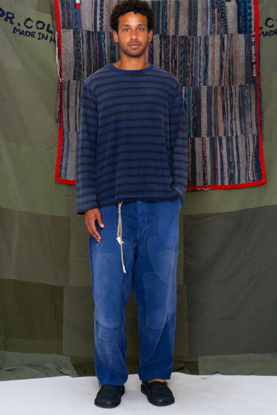 Derrick T Stripes Hemp/Organic Cotton Sunfaded Sailor Blue