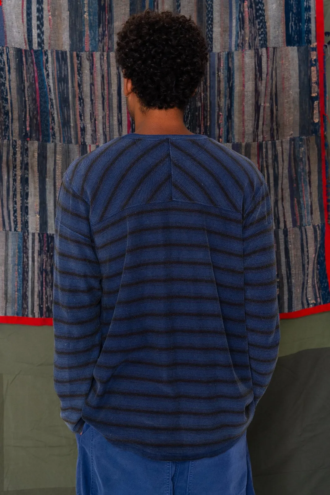 Derrick T Stripes Hemp/Organic Cotton Sunfaded Sailor Blue