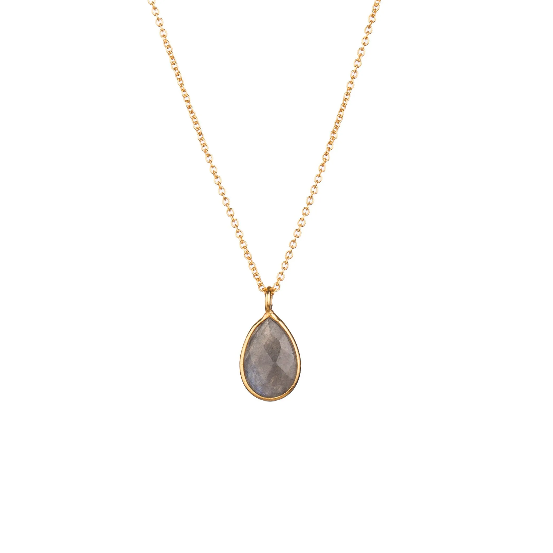 Dew Drops Labradorite Teardrop Pendant Necklace Gold