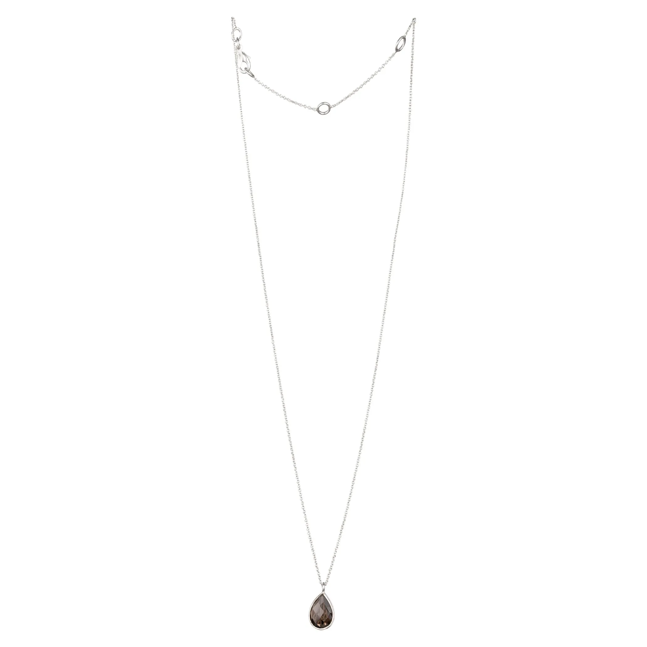 Dew Drops Smoky Quartz Teardrop Pendant Necklace Silver