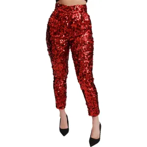Dolce & Gabbana Elegant High-Waist Cropped Red Trousers