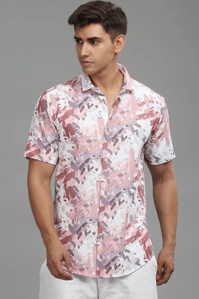 Dusty Pink and White Printed shirt - Half - Wrinkle Free