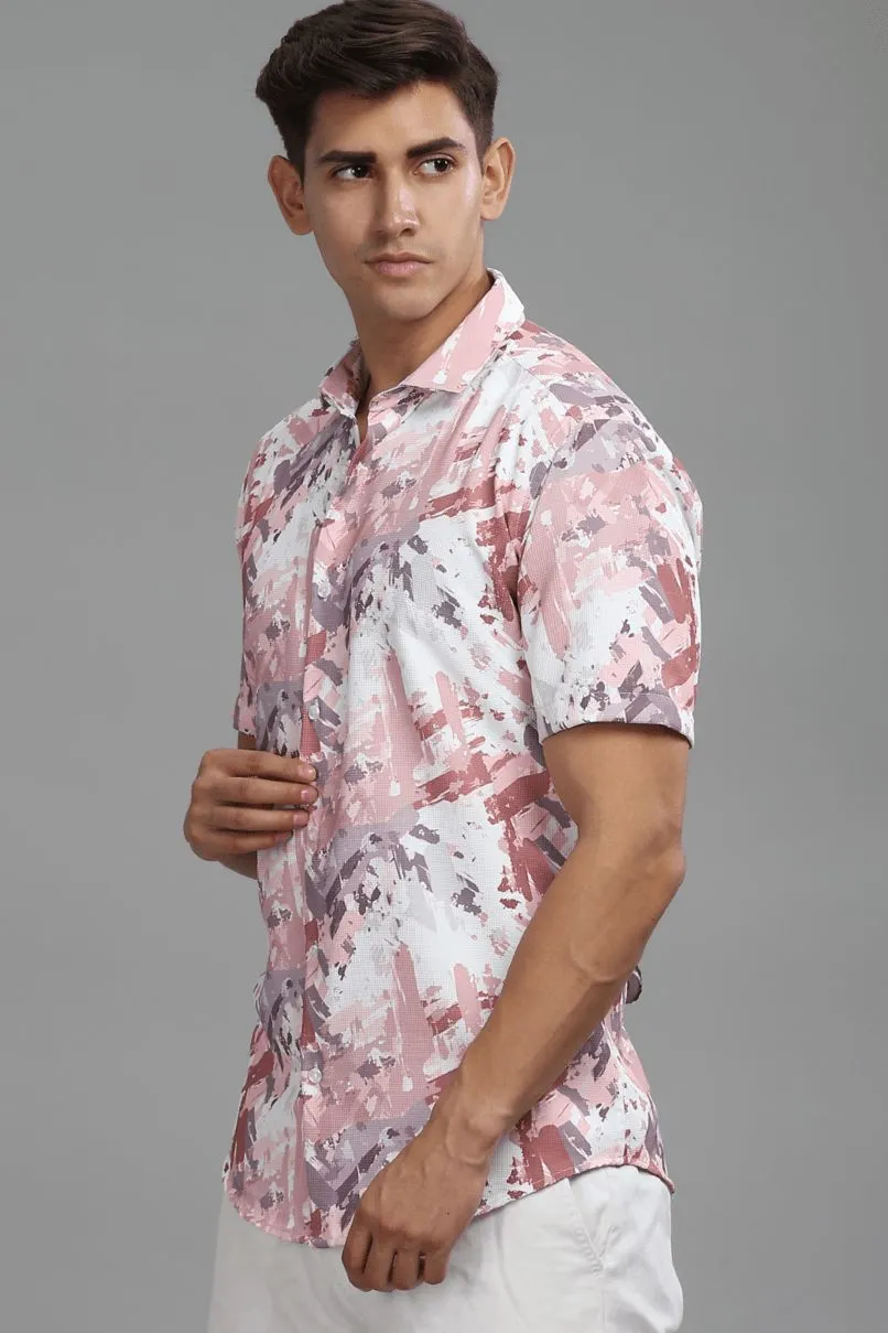 Dusty Pink and White Printed shirt - Half - Wrinkle Free