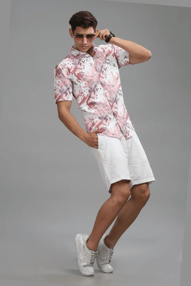 Dusty Pink and White Printed shirt - Half - Wrinkle Free