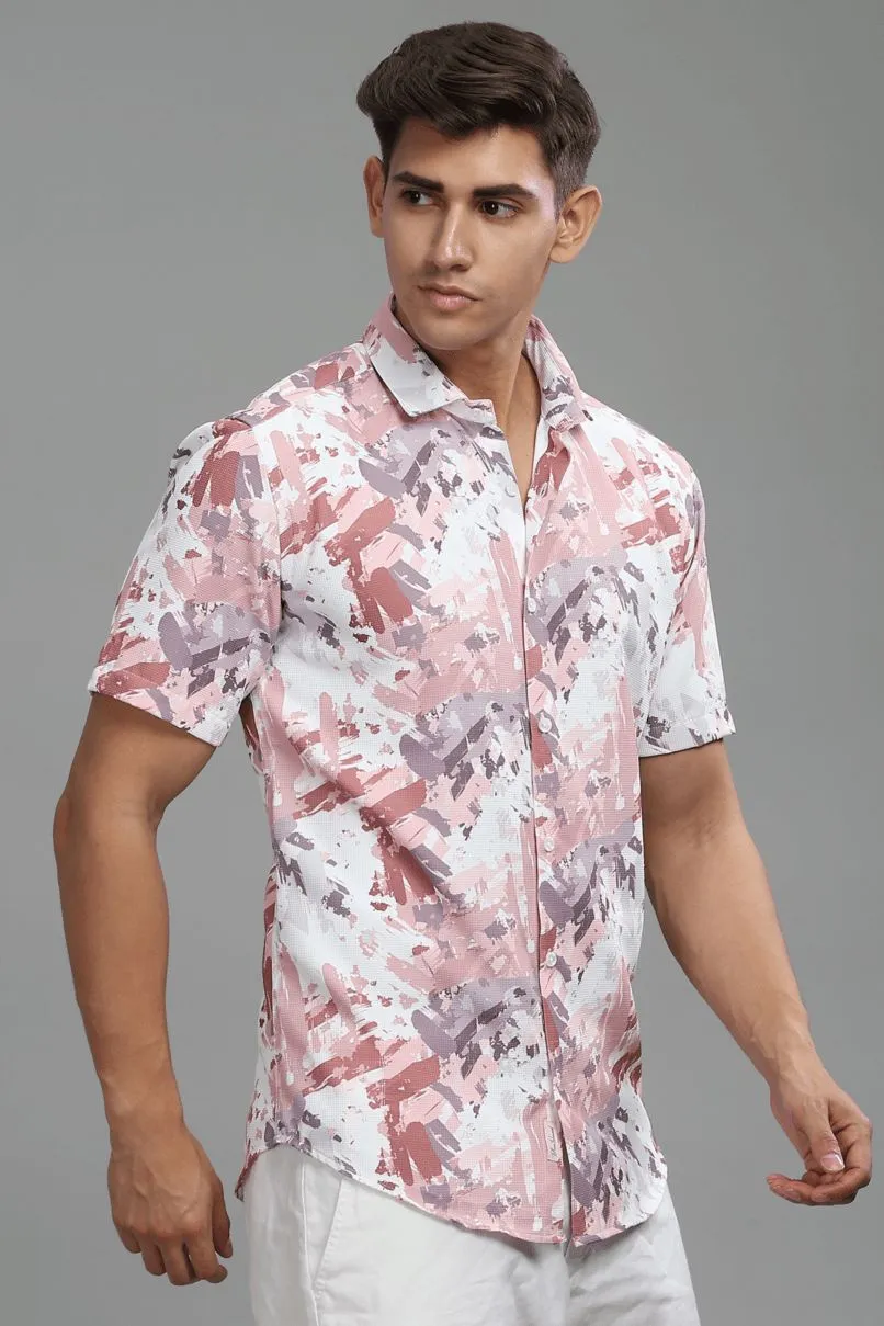 Dusty Pink and White Printed shirt - Half - Wrinkle Free