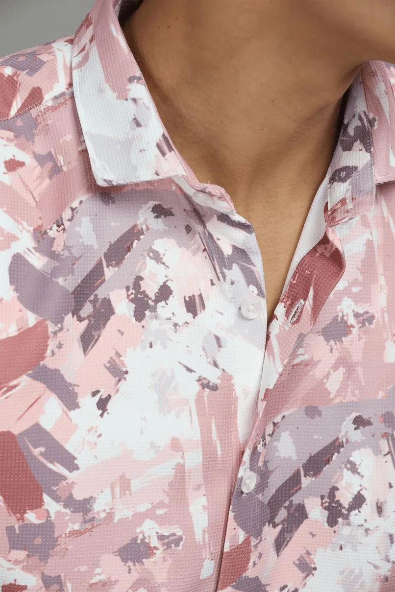 Dusty Pink and White Printed shirt - Half - Wrinkle Free