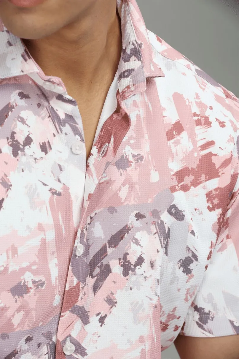 Dusty Pink and White Printed shirt - Half - Wrinkle Free