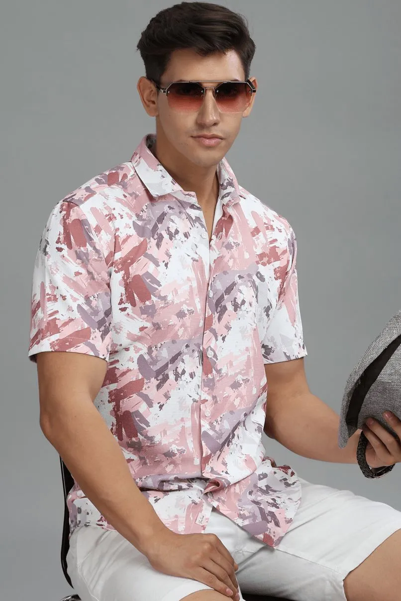 Dusty Pink and White Printed shirt - Half - Wrinkle Free