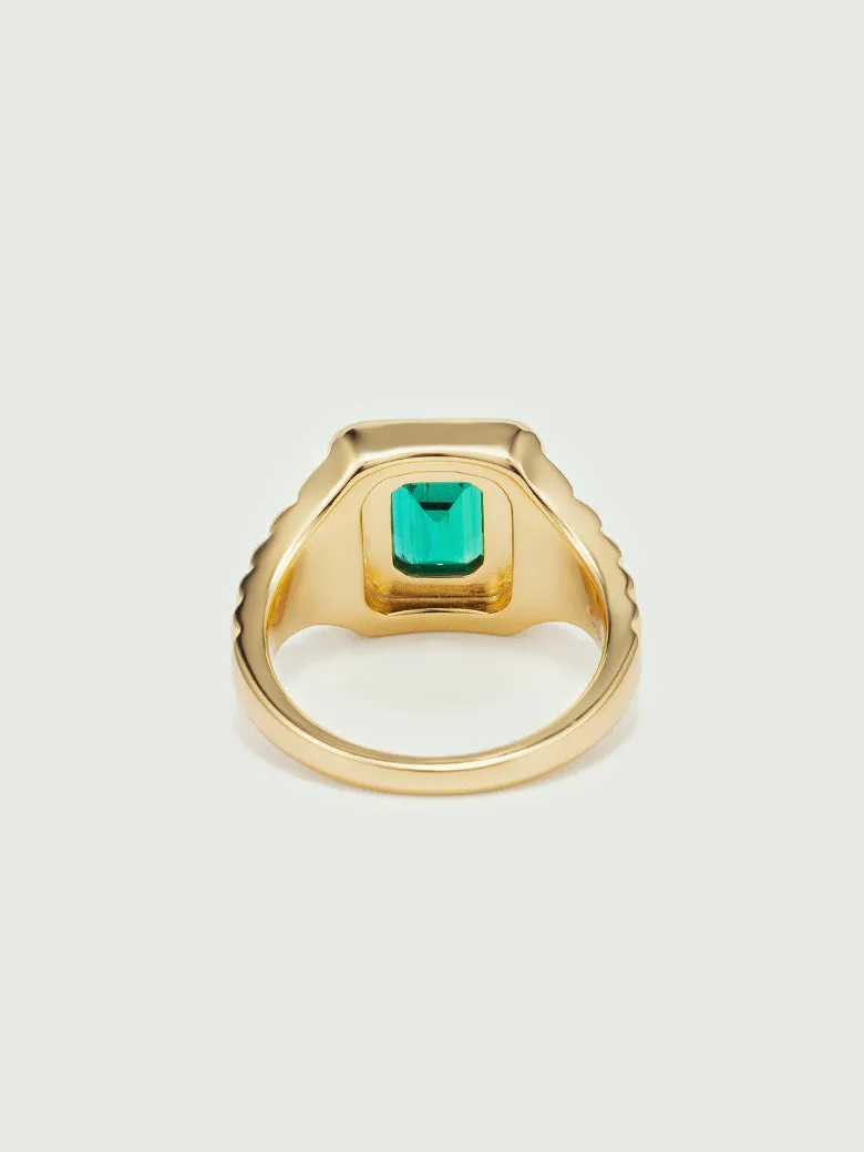 Emerald Cut Lab Grown Emerald Signature Signet Ring
