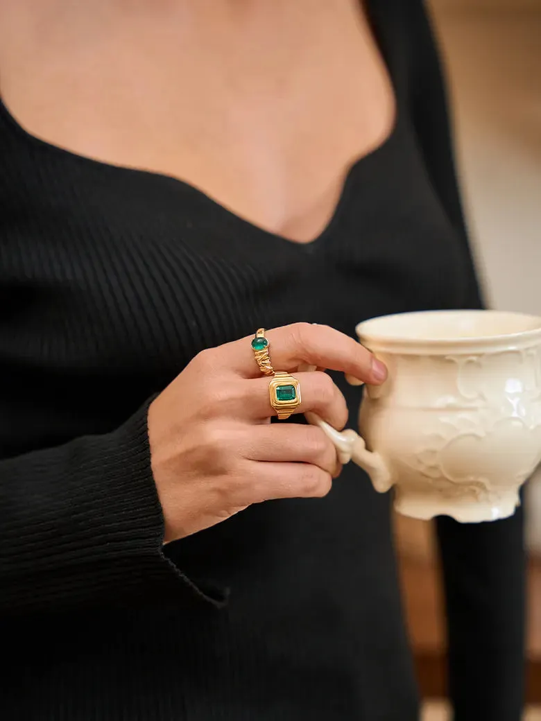 Emerald Cut Lab Grown Emerald Signature Signet Ring