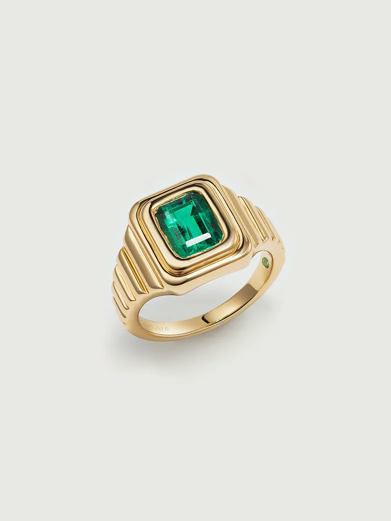 Emerald Cut Lab Grown Emerald Signature Signet Ring