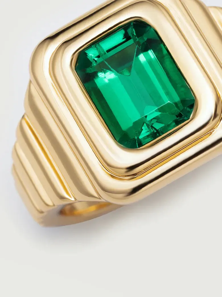 Emerald Cut Lab Grown Emerald Signature Signet Ring