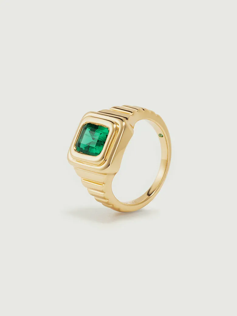 Emerald Cut Lab Grown Emerald Signature Signet Ring